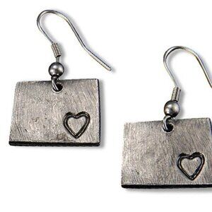 ANJU Colorado state earrings with rustic finish in pewter. ~0.5″ x 0.5″